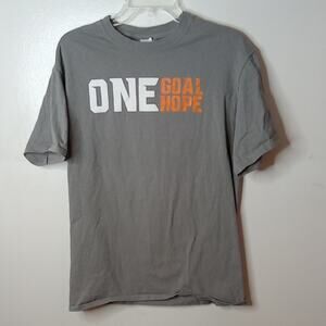 Port Company Men's Size Medium Gray T-Shirt with Orange and White Graphic